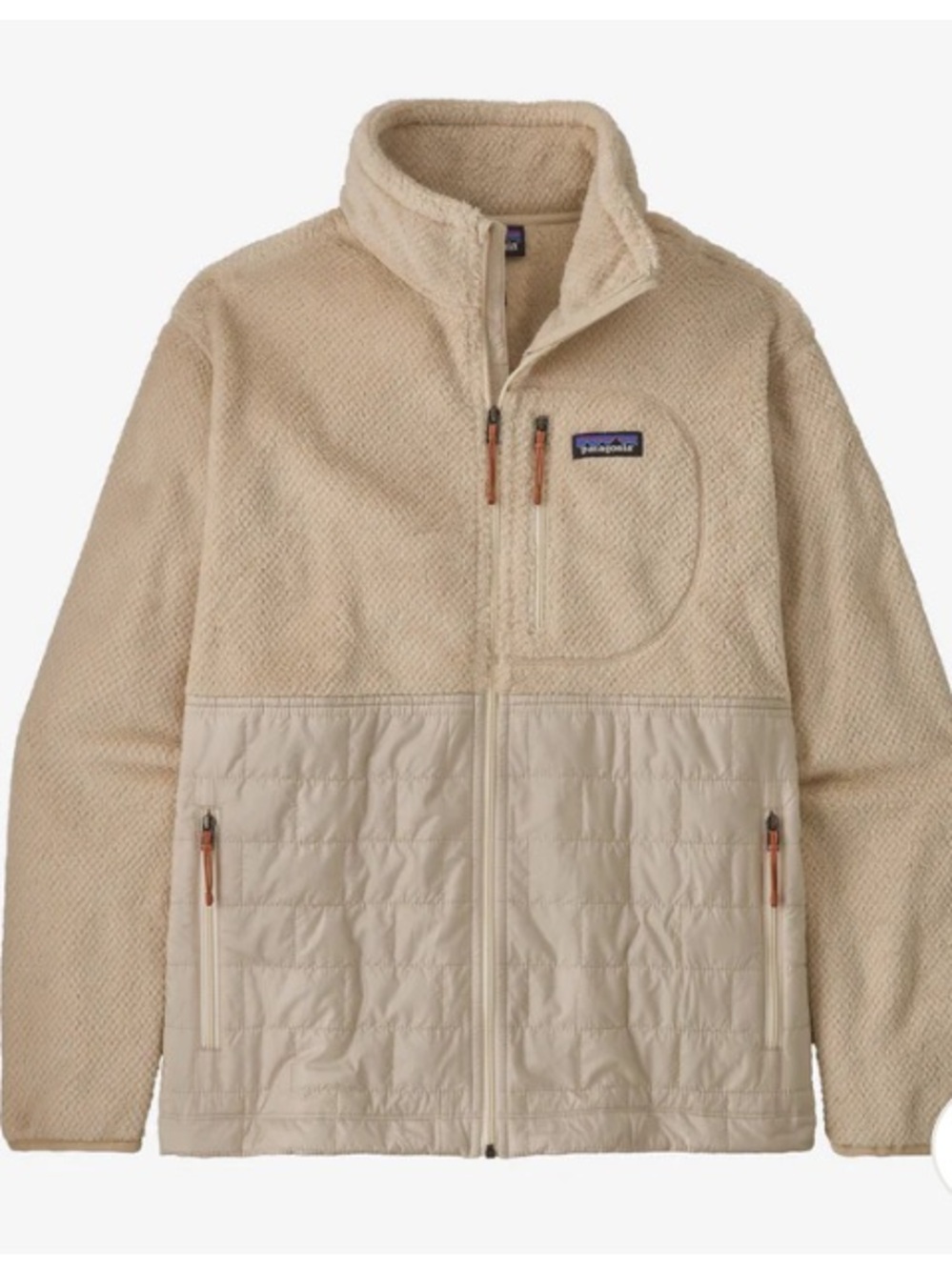 Patagonia hybrid re-tool Womens XL Beige/Cream Quilted-Panel Fleece Jacket